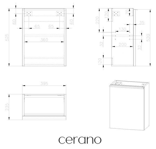 CERANO - Umývadlová skrinka pre WC Zola - biela matná - 39,5x52,5x23,5 cm