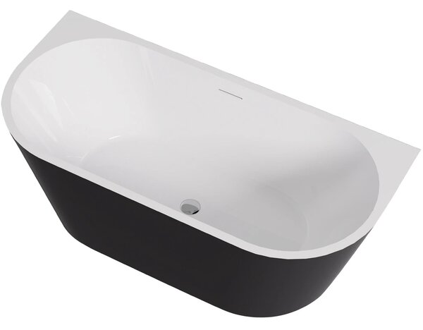 CERANO - Voľne stojaca akrylátová vaňa Grazia, nástenná - čierna matná/biela lesklá - 150x70 cm