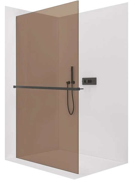CERANO - Sprchová zástena Walk-in Crystal Ľ/P - 8 mm + polička / držiak na uteráky - bezvzperový systém - čierna matná, bronzové sklo - 50x200 cm