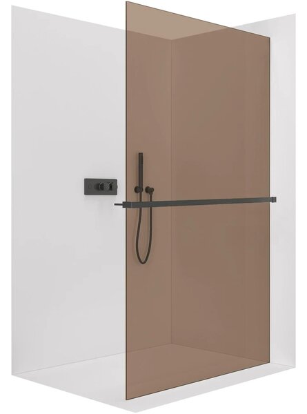 CERANO - Sprchová zástena Walk-in Crystal Ľ/P - 8 mm + polička / držiak na uteráky - bezvzperový systém - čierna matná, bronzové sklo - 50x200 cm