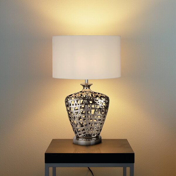 Stolová lampa Network Large oválne tienidlo textil, Chrómová / strieborná, Obývacia izba / jedáleň, kov, Moderný, Stojacie svietidlo