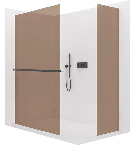 CERANO - Sprchová zástena Walk-in Crystal TL/P - 8 mm - bezvzperový systém + polička/držiak na uteráky - čierna matná, bronzové sklo - 50x50x200 cm