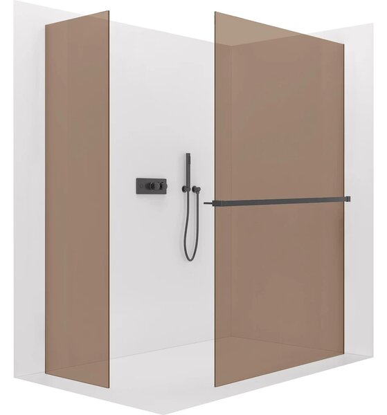 CERANO - Sprchová zástena Walk-in Crystal TL/P - 8 mm - bezvzperový systém + polička/držiak na uteráky - čierna matná, bronzové sklo - 50x50x200 cm