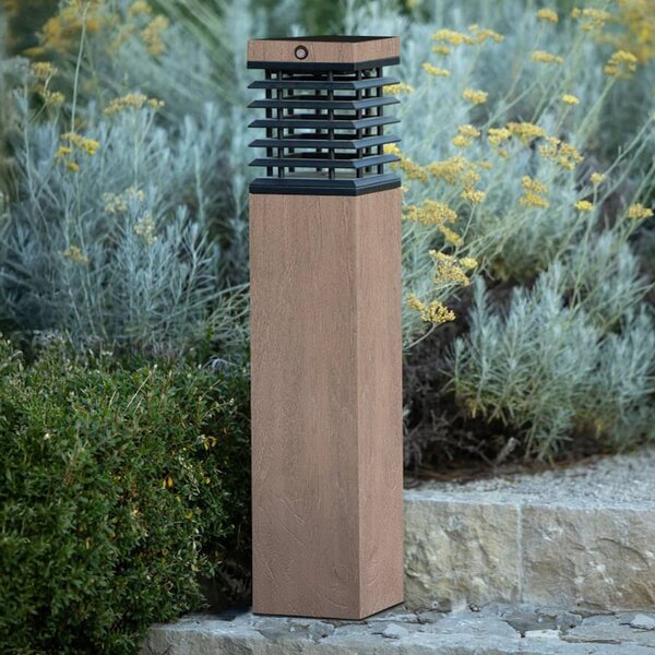 Les Jardins LED solárne cestné svetlo Tekura, sivé, drevo, 75 cm, Tmavé drevo, Drevo, Solárne svietidlá