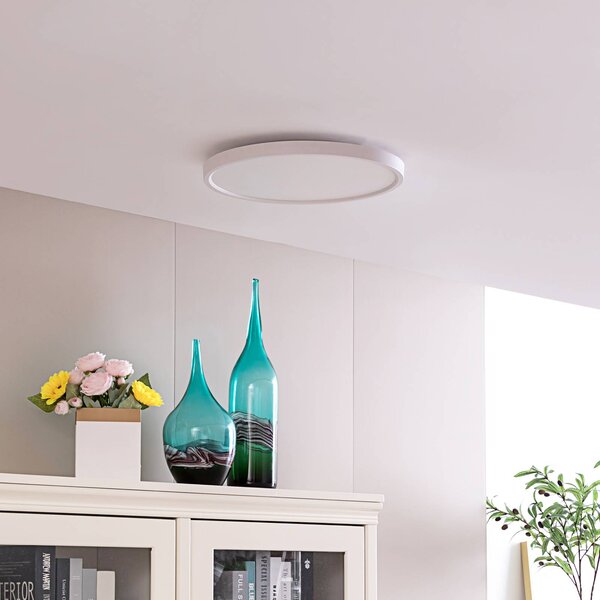 Lindby Smart LED stropné svietidlo Denora, biele, RGB, Tuya, Biela / opálová, Obývacia izba / jedáleň, Plast, Moderný, Závesné svietidlo