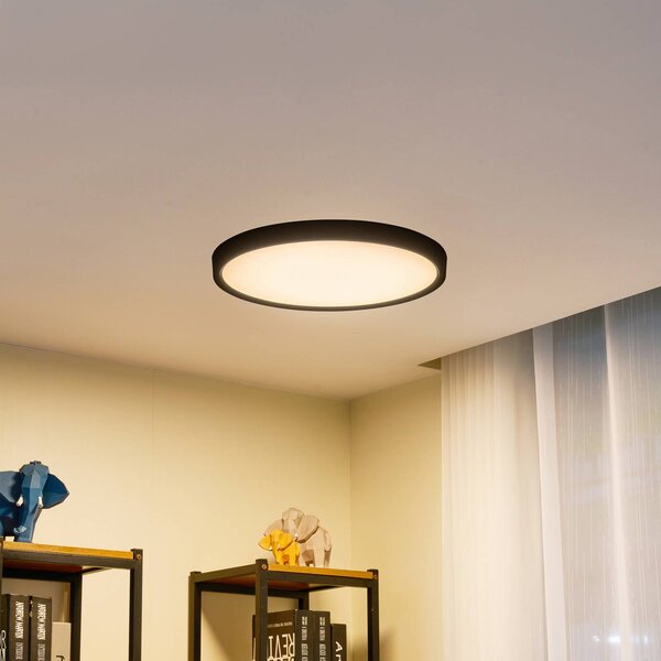 Lindby LED stropné svietidlo Pravin, Ø 50 cm, čierna, Čierna, Obývacia izba / jedáleň, Plast, Moderný, Závesné svietidlo