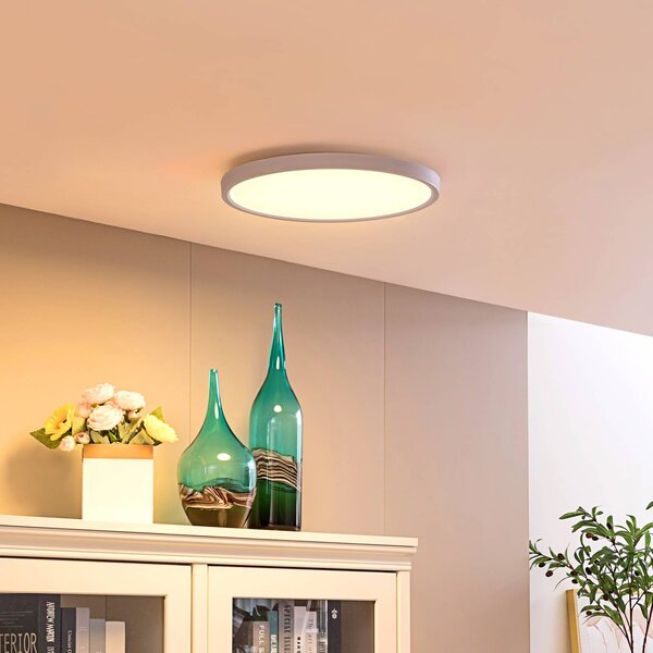 Lindby Smart LED stropné svietidlo Denora, biele, RGB, Tuya, Biela / opálová, Obývacia izba / jedáleň, Plast, Moderný, Závesné svietidlo