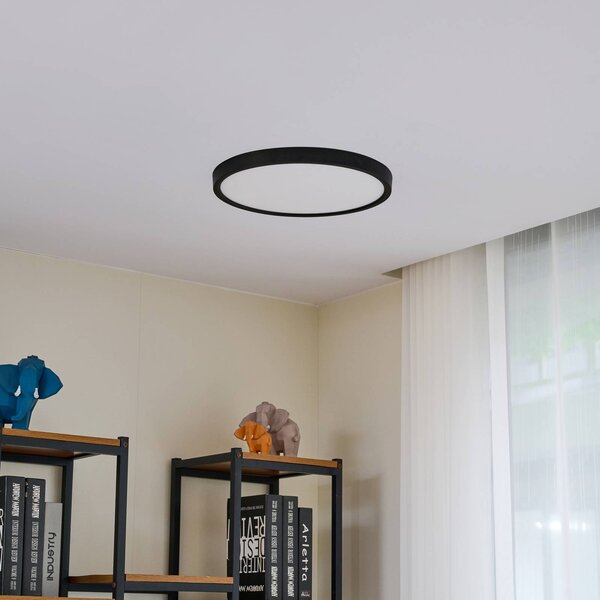 Lindby LED stropné svietidlo Pravin, Ø 40 cm, čierna, Čierna, Obývacia izba / jedáleň, Plast, Moderný, Závesné svietidlo