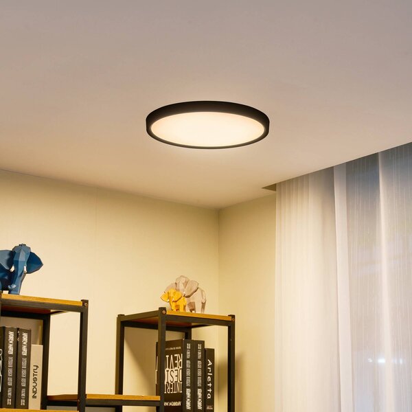 Lindby LED stropné svietidlo Pravin, Ø 40 cm, čierna, Čierna, Obývacia izba / jedáleň, Plast, Moderný, Závesné svietidlo