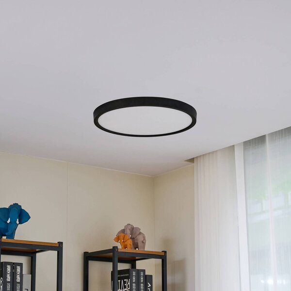 Lindby LED stropné svietidlo Pravin, Ø 50 cm, čierna, Čierna, Obývacia izba / jedáleň, Plast, Moderný, Závesné svietidlo