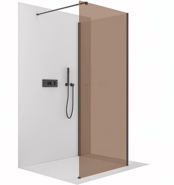 CERANO - Sprchová zástena Walk-in Onyx Corner Cube Ľ/P - 8 mm - hranatá vzpera - čierna matná, bronzové sklo - 60x50x200 cm