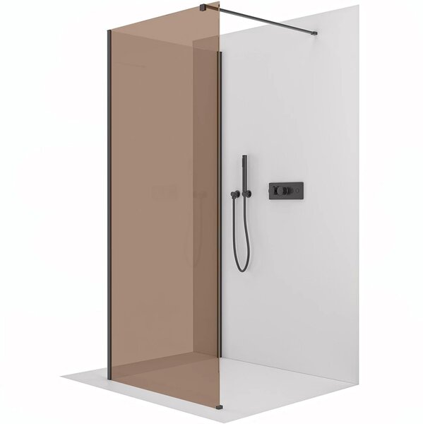 CERANO - Sprchová zástena Walk-in Onyx Corner Cube Ľ/P - 8 mm - hranatá vzpera - čierna matná, bronzové sklo - 60x50x200 cm