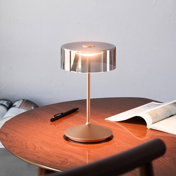 Sigor Nabíjateľná stolná lampa Numotion LED, bronzová, sklo, IP54, stmievateľná, Hnedá / staromosadz, Obývacia izba / jedáleň, Sklo, Moderný, Stojacie svietidlo