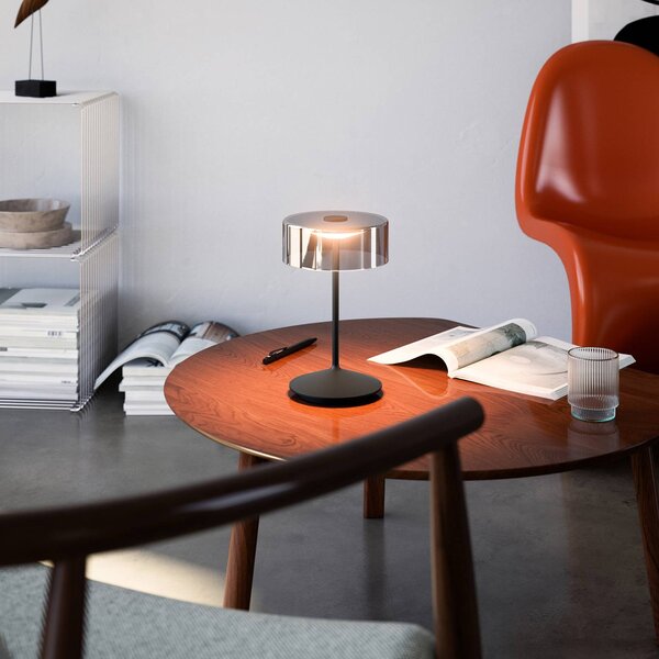 Nabíjateľná stolná lampa Numotion LED, čierna, sklo, IP54, stmievateľná, Čierna, Obývacia izba / jedáleň, Sklo, Moderný, Stojacie svietidlo