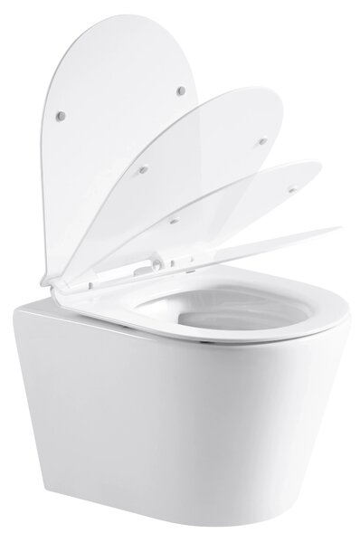 CERANO - WC závesné Norbi, Rimless + Slim/UF sedátko - biela lesklá - 48,5x36,5 cm
