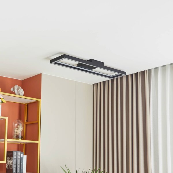Lucande Smart LED stropné svietidlo Tjado, 100 cm, čierna, RGBW, Čierna, Obývacia izba / jedáleň, kov, Moderný, Stropné svetlo