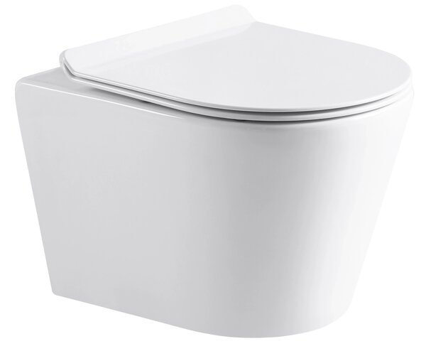 CERANO - WC závesné Norbi, Rimless + Slim/UF sedátko - biela lesklá - 48,5x36,5 cm