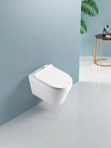 CERANO - WC závesné Norbi, Rimless + Slim/UF sedátko - biela lesklá - 48,5x36,5 cm