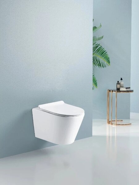 CERANO - WC závesné Norbi, Rimless + Slim/UF sedátko - biela lesklá - 48,5x36,5 cm