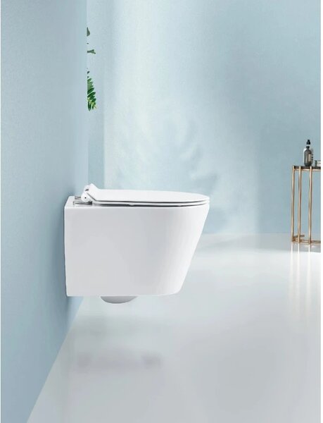 CERANO - WC závesné Norbi, Rimless + Slim/UF sedátko - biela lesklá - 48,5x36,5 cm