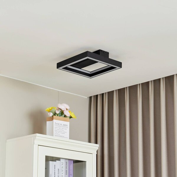 Lucande Smart LED stropné svietidlo Tjado, 30 cm, čierne, RGBW, Čierna, Obývacia izba / jedáleň, kov, Moderný, Stropné svetlo
