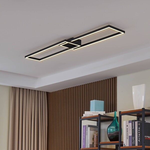 Stropné svietidlo Lucande LED Tjado, dĺžka 120 cm, čierna farba, kov, Čierna, Obývacia izba / jedáleň, kov, Moderný, Stropné svetlo