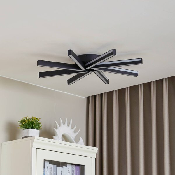 Lucande Smart stropné LED svetlo Tjado, Ø70 cm, čierne, RGBW, Čierna, Obývacia izba / jedáleň, kov, Moderný, Stropné svetlo