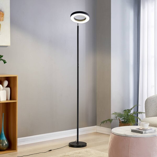 Lindby Smart LED stojacia lampa Cilian, RGBW, ZigBee, Hue, Čierna, Obývacia izba / jedáleň, kov, Moderný, Zemné bodové svetlo