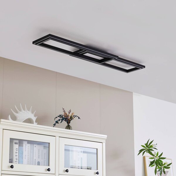 Lucande Smart LED stropné svietidlo Tjado 115 cm čierne RGB, Čierna, Obývacia izba / jedáleň, kov, Moderný, Stropné svetlo