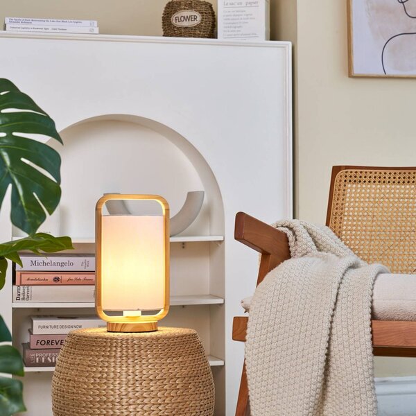 Pauleen Woody Charm stolová lampa z látky a dreva, Svetlé drevo, Obývacia izba / jedáleň, Drevo, Štýl mladých, Stolová lampa