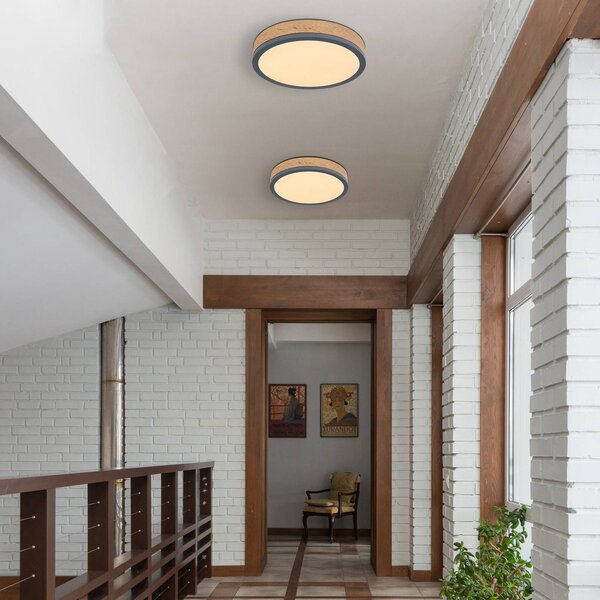 LED stropné svietidlo Doro Ø 30 cm tmavé drevo, grafit, Čierna, Obývacia izba / jedáleň, Drevo, Moderný, Závesné svietidlo