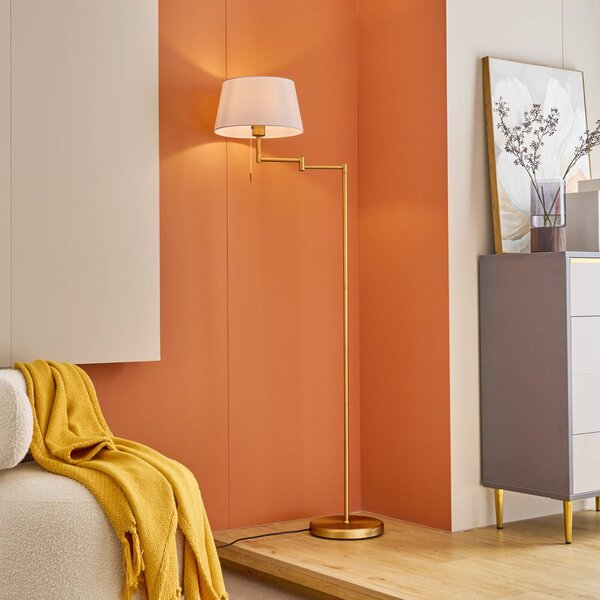 Lindby Ismene stojaca lampa s otočným ramenom, Hnedá / staromosadz, Obývacia izba / jedáleň, kov, Stojaca lampa