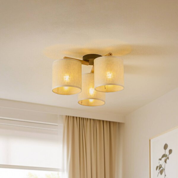 TK Lighting Stropné svietidlo Deva, textil, 3-plameňové, Svetlé drevo, Obývacia izba / jedáleň, Drevo, Škandinávsky, Stropné svetlo