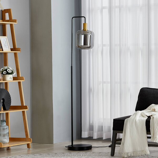 Stojacia lampa Lindby Nimbora, 150 cm, čierna, sklo, kov, Čierna, Obývacia izba / jedáleň, kov, Moderný, Stojaca lampa