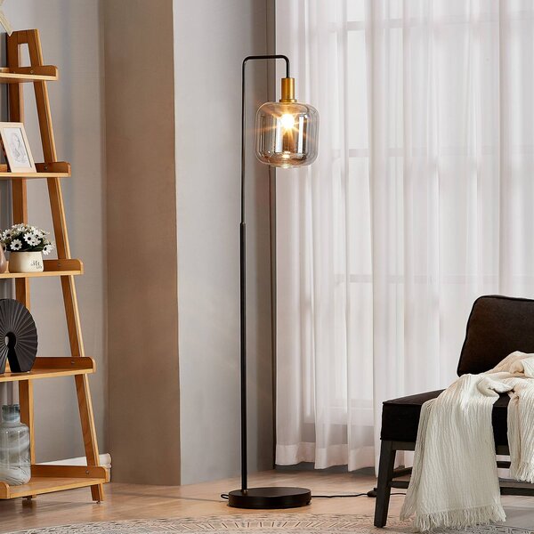 Stojacia lampa Lindby Nimbora, 150 cm, čierna, sklo, kov, Čierna, Obývacia izba / jedáleň, kov, Moderný, Stojaca lampa