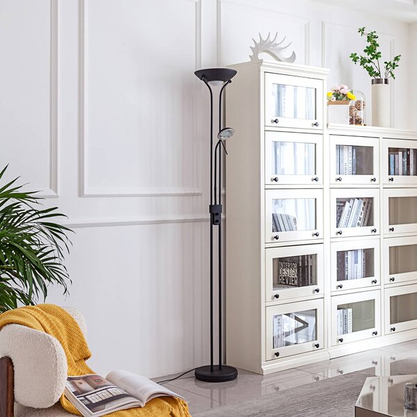 Lindby LED stojacia lampa Josefin, čierna, svetlo na čítanie, stmievateľná, Čierna, Obývacia izba / jedáleň, kov, Moderný, Zemné bodové svetlo