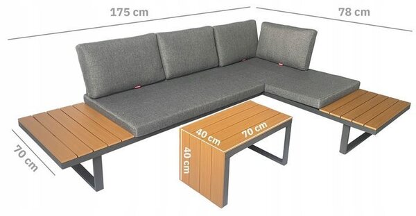 ZÁHRADNÝ SET NORM 175 x 78 + STOLÍK HNEDÝ + SIVÝ