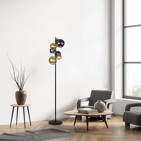 Paul Neuhaus stojacia lampa Popsicle, sklo, výška 155 cm, G9, Čierna, Obývacia izba / jedáleň, kov, Moderný, Guľa