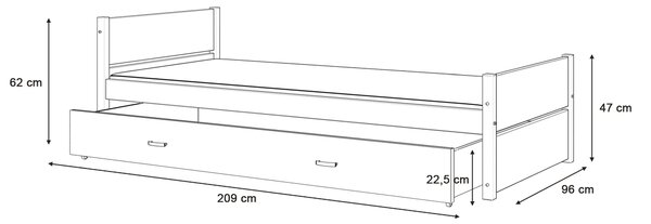 Jednolôžková posteľ s úložným priestorom 90x200 Dante - biela