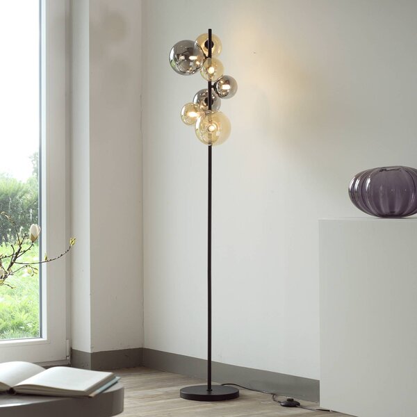 Paul Neuhaus stojacia lampa Popsicle, sklo, výška 155 cm, G9, Čierna, Obývacia izba / jedáleň, kov, Moderný, Guľa