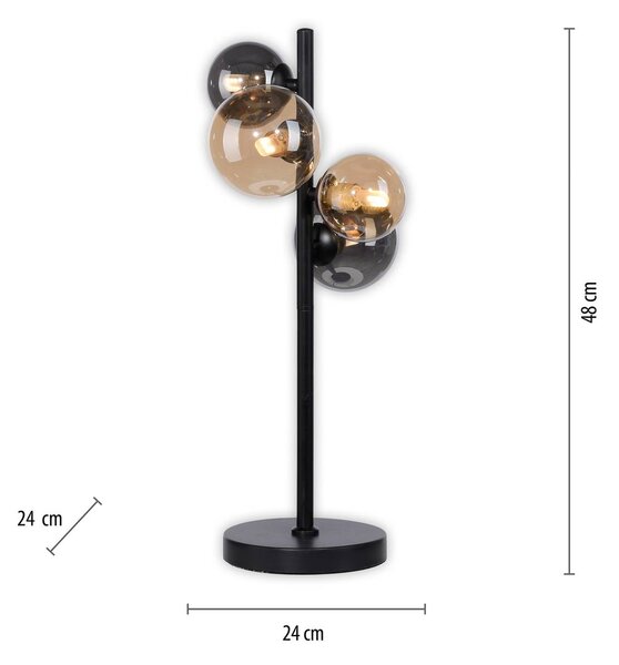 Stolová lampa Paul Neuhaus Popsicle, sklo, výška 48 cm, G9, Čierna, Obývacia izba / jedáleň, kov, Moderný, Guľa