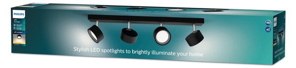 Philips Bracia LED stropné bodové svetlo 4-plameňové, čierny, Čierna, Obývacia izba / jedáleň, Hliník, Moderný, Stropné svetlo