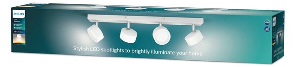 Philips Bracia LED stropné bodové svetlo 4-plameňové, biely, Biela / opálová, Obývacia izba / jedáleň, Hliník, Moderný, Stropné svetlo