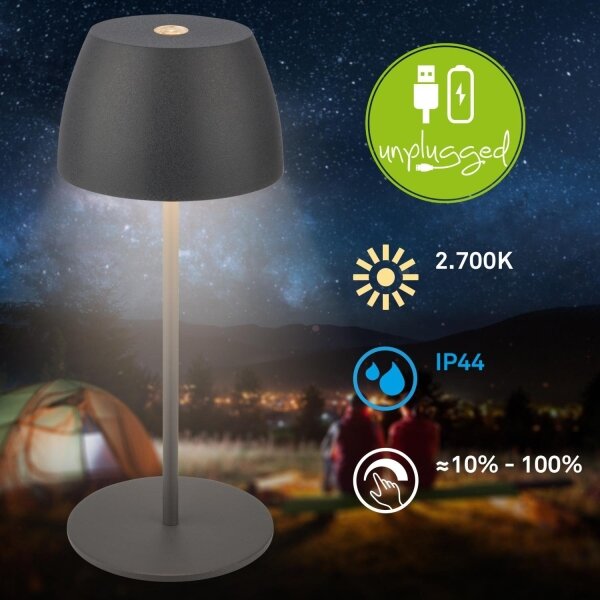 Briloner - LED stmievateľná, nabíjateľná, dotyková, vonkajšia stolná lampa MINI LED/2,5W/5V IP44 1800 mAh antracit
