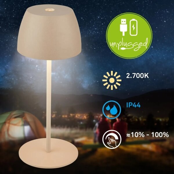 Briloner - LED stmievateľná nabíjateľná dotyková vonkajšia stolná lampa MINI LED/2,5W/5V IP44 1800 mAh béžová
