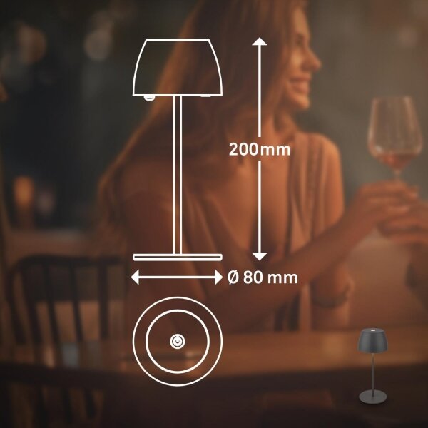 Briloner - LED stmievateľná, nabíjateľná, dotyková, vonkajšia stolná lampa MINI LED/2,5W/5V IP44 1800 mAh antracit