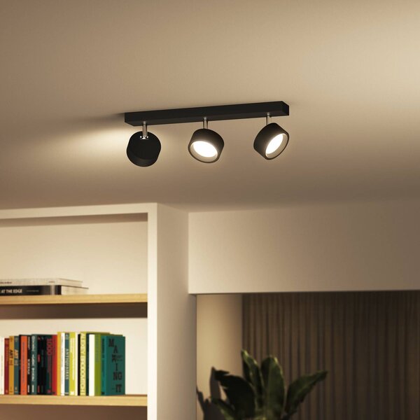 Philips Bracia LED stropné bodové svetlo 3-plameňové, čierny, Čierna, Obývacia izba / jedáleň, Hliník, Moderný, Stropné svetlo