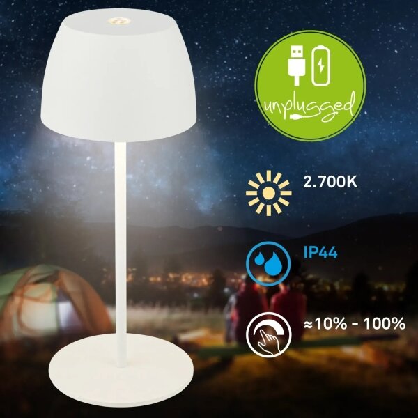 Briloner - LED stmievateľná nabíjateľná dotyková vonkajšia stolná lampa MINI LED/2,5W/5V IP44 1800 mAh biela