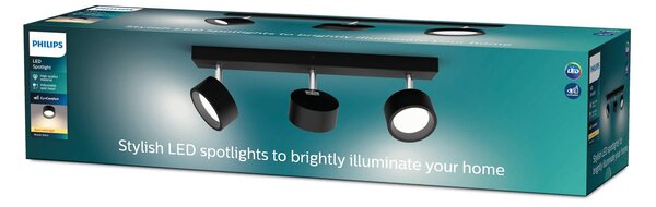 Philips Bracia LED stropné bodové svetlo 3-plameňové, čierny, Čierna, Obývacia izba / jedáleň, Hliník, Moderný, Stropné svetlo