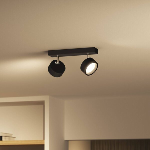 Philips Bracia 2-plameňové stropné bodové svetlo s LED technológiou, čierne, Čierna, Obývacia izba / jedáleň, Hliník, Moderný, Stropné svetlo